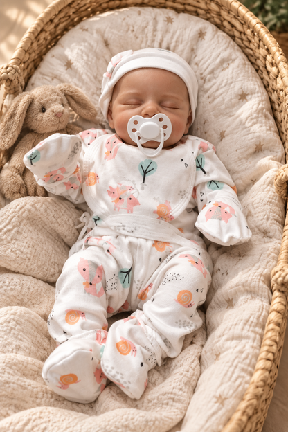 Josie asleep in Moses basket