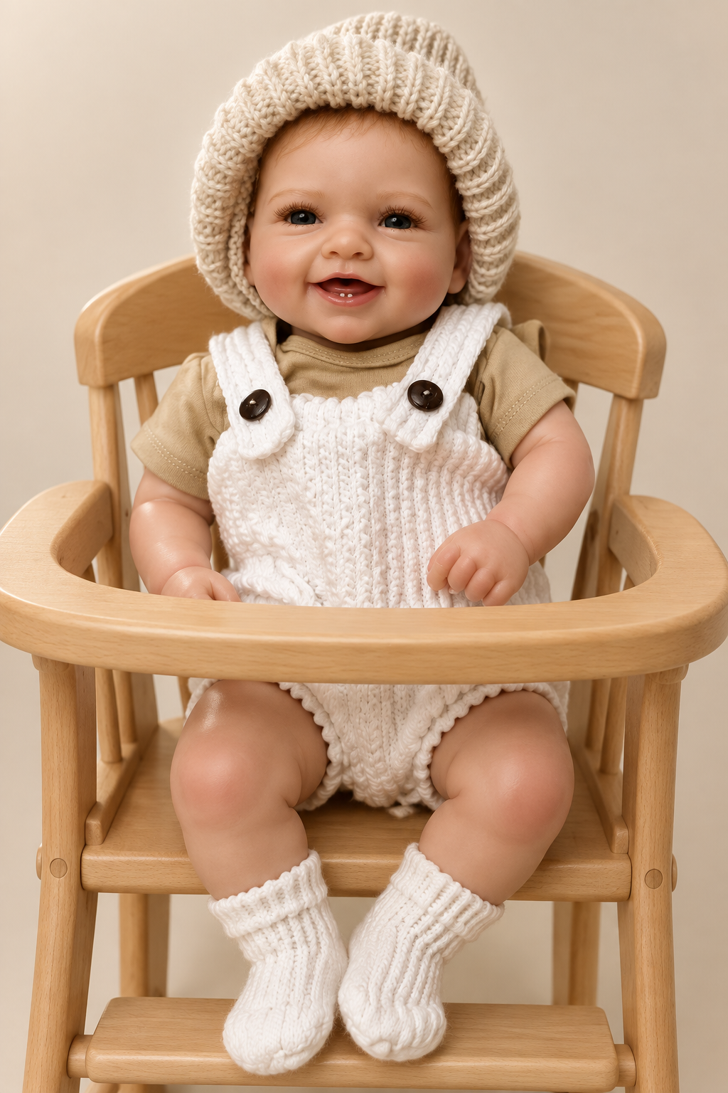 Reborn boy doll in high chair