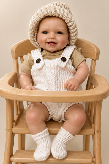 Reborn boy doll in high chair