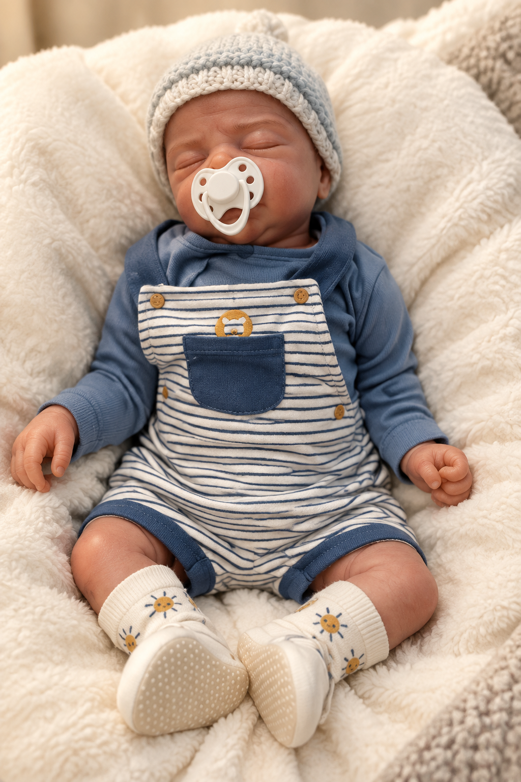 Reborn doll asleep on cushions